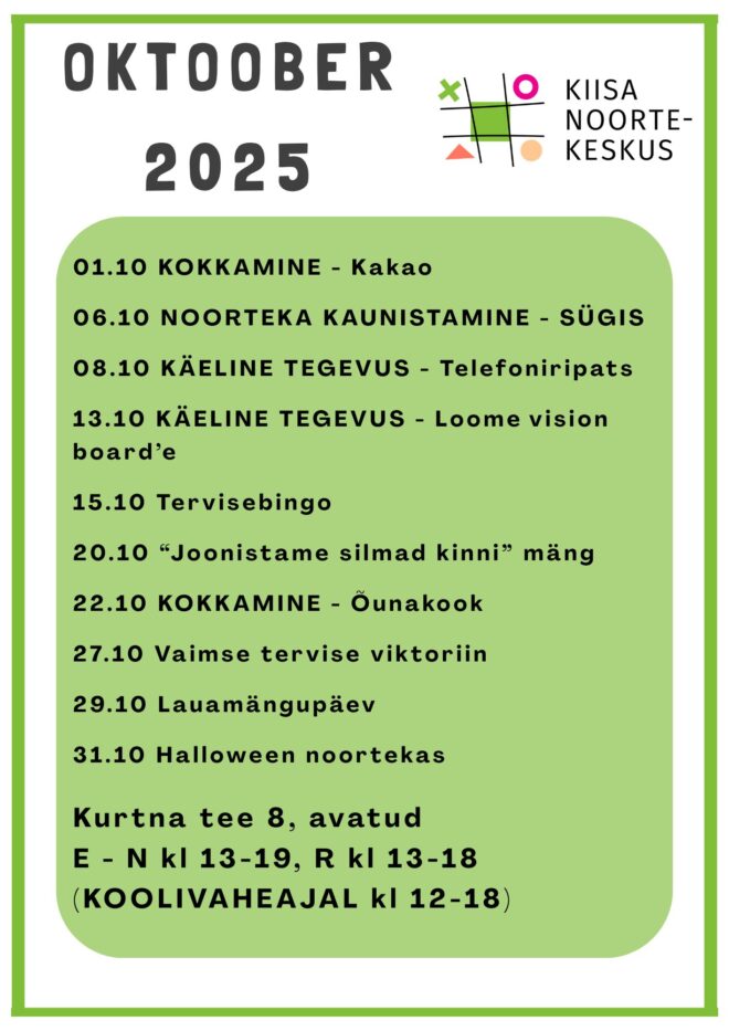 Tegevused Kiisa Noortekeskuses oktoobrikuus