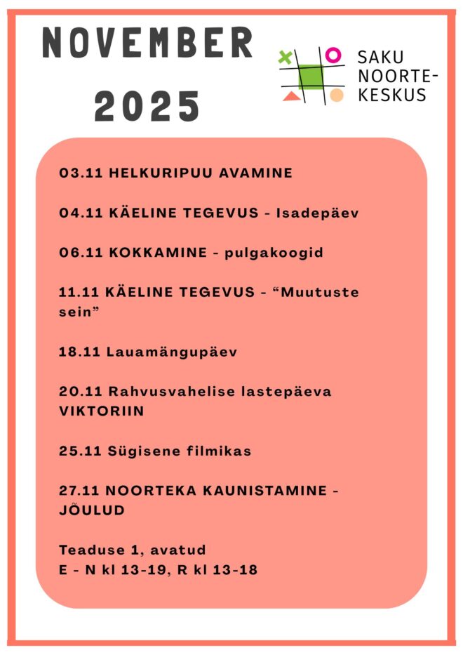 Tegevused Saku Noortekeskuses novembrikuus