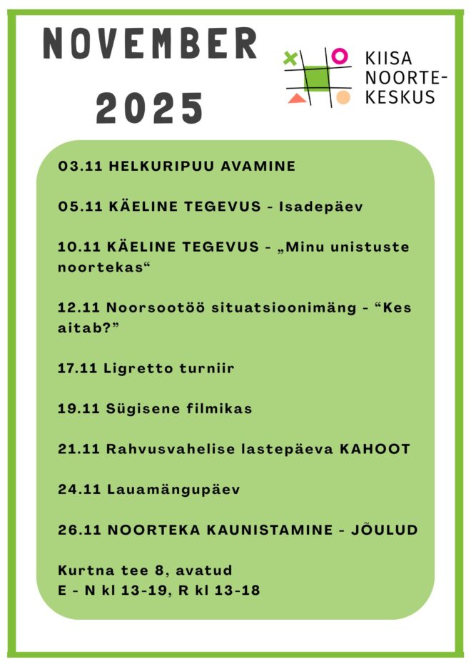 Tegevused Kiisa Noortekeskuses novembrikuus