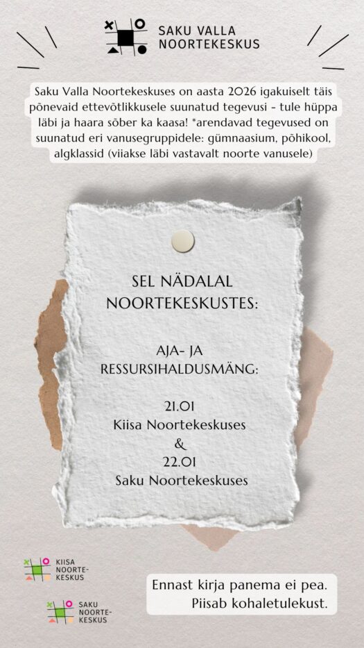 ETTEVÕTLIK nädal NOORTEKESKUSTES 19.-23. jaanuar
