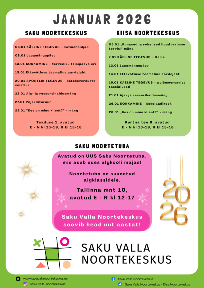 Tegevused Saku Valla Noortekeskuses jaanuarikuus