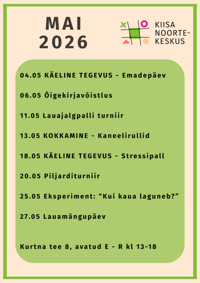 Tegevused Kiisa Noortekeskuses maikuus