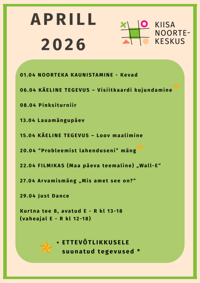 Tegevused Kiisa Noortekeskuses aprillikuus