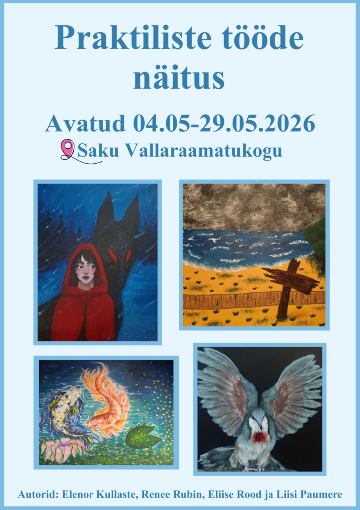 Näitusel on väljas nelja Saku Gümnaasiumi lõpuklassi õpilase maalid. Autorid: Elenor Kullaste Renee Rubin Eliise Rood Liisi Paumere
The post Saku Gümnaasiumi ab