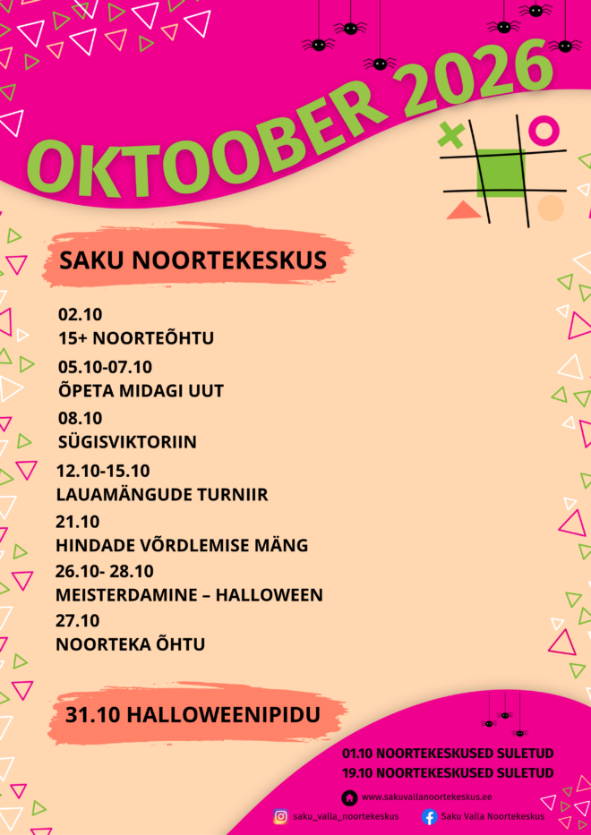 Oktoobri tegevused Saku noortekeskuses