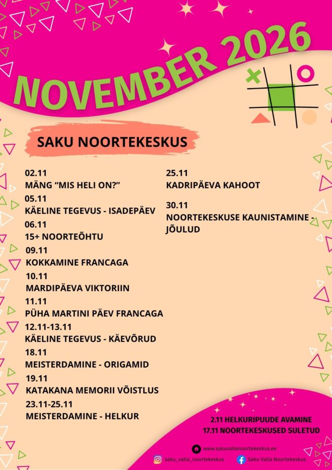 Novembri tegevused Saku noortekeskuses
