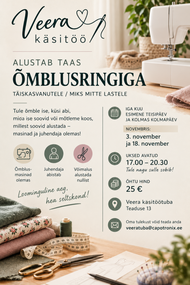 Veera käsitöötuba alustab taas õmblusringiga!